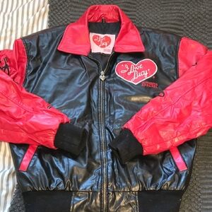 Authentic I Love Lucy Red and Black Leather Varsity Jacket Size M‎